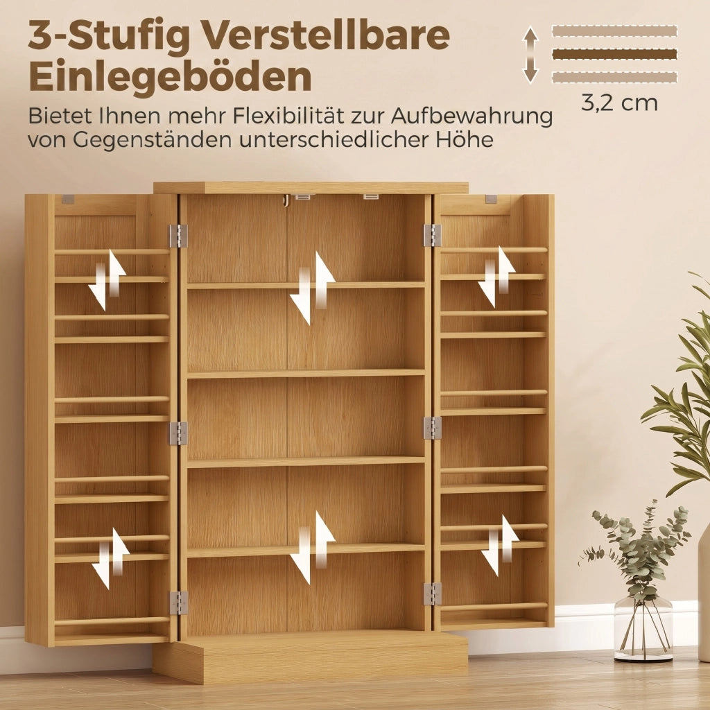 Armadio Cucina in Rattan con 5 Ripiani, 12 Scomparti Spezie e Fondi Regolabili ¨C zephmum ¨C Naturale 104 cm