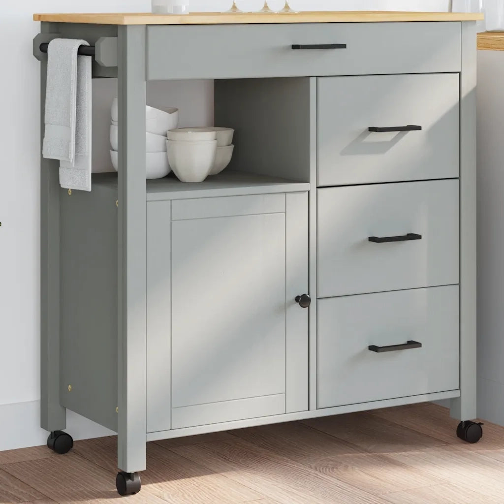 Carrello da Cucina-Scaffale per Cucina MONZA 84x40x88,5 cm in Legno Massello di Pino 898010