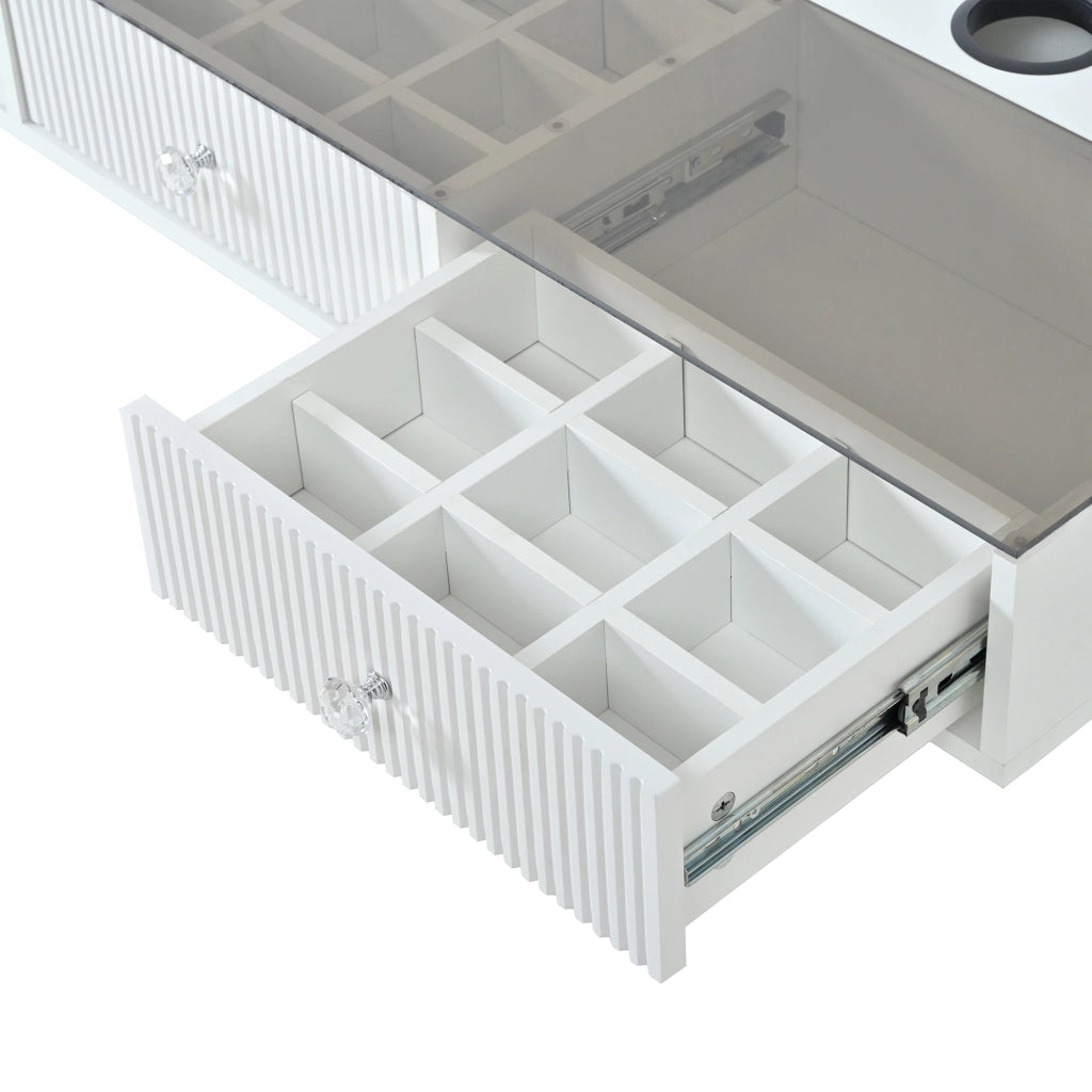 Toeletta con 3 cassetti e piano in vetro - per camera da letto - in MDF e truciolare - bianco