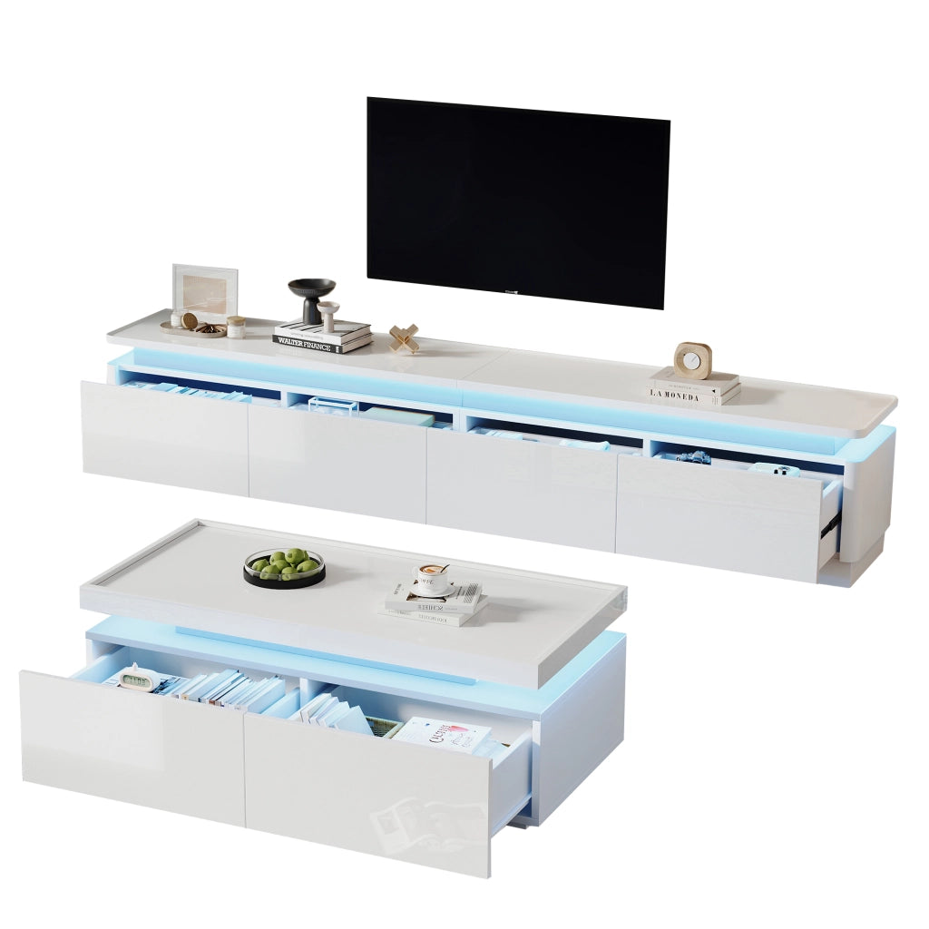 Cassettiera TV bianca lucida in truciolare lunghezza 180 cm