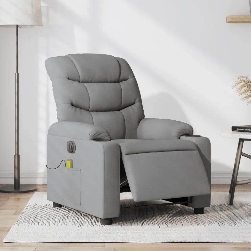 Divano Sedia-Poltrona Reclinabile Massaggio Elettrica Grigio Chiaro Tessuto 769892