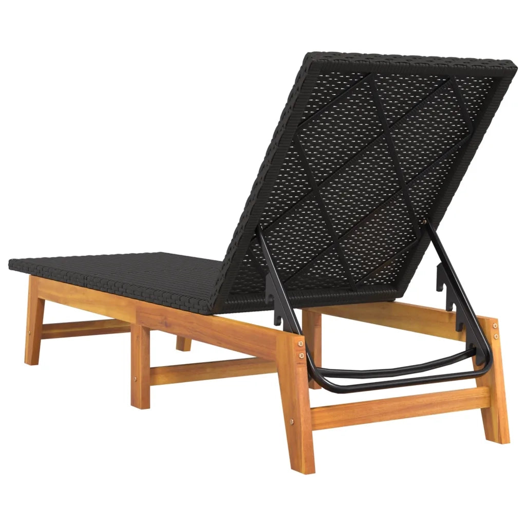 Sdraio Nero e Marrone in Polyrattan e Legno Massello di Acacia 319726