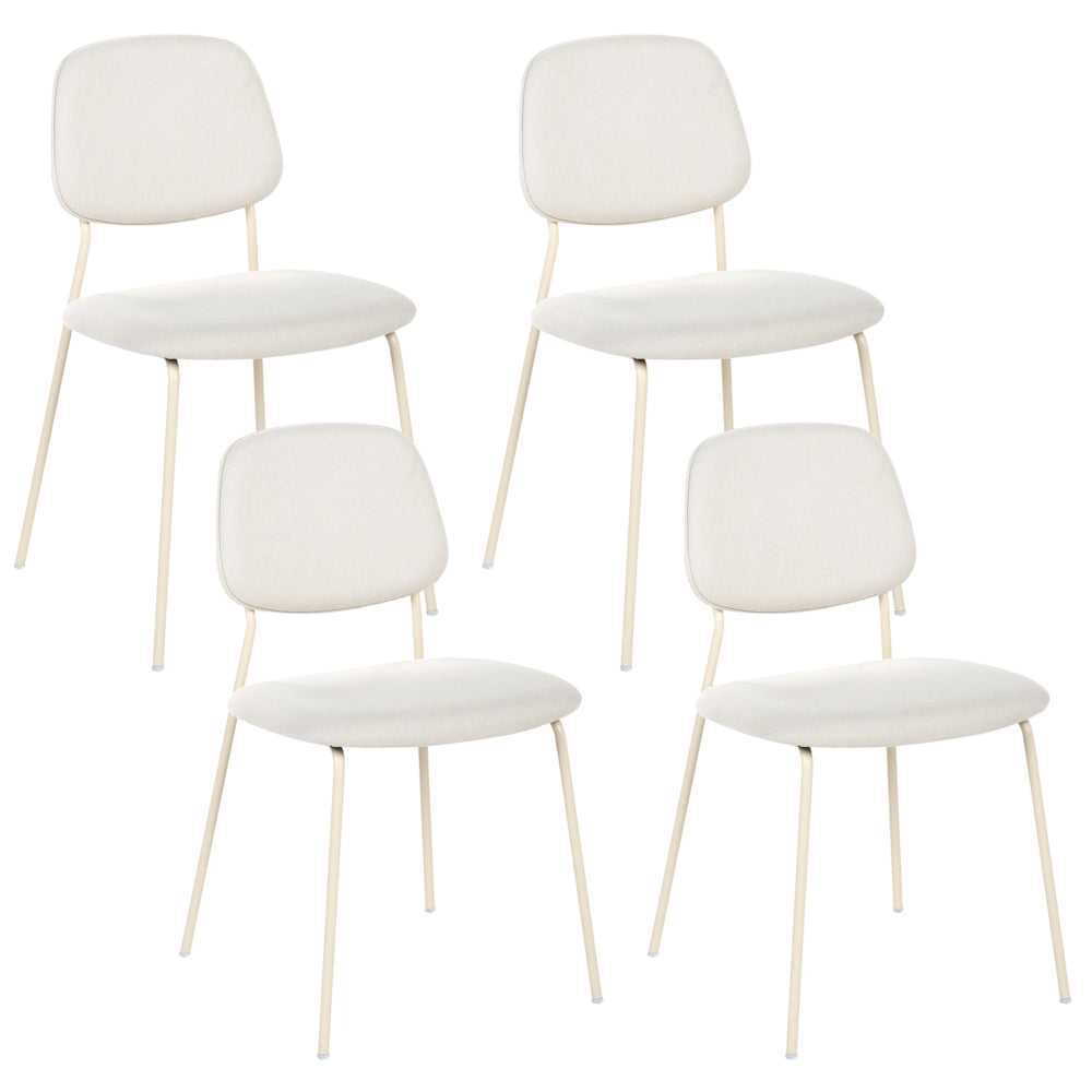 Set di 4 sedie da pranzo bianco sporco con gambe in ferro e rivestimento in poliestere nero senza braccioli design moderno e minimalista