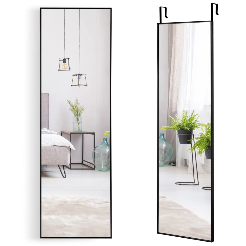 Specchio sopra la porta con cornice in alluminio vetro antigraffio, Specchio da appendere o da parete Nero
