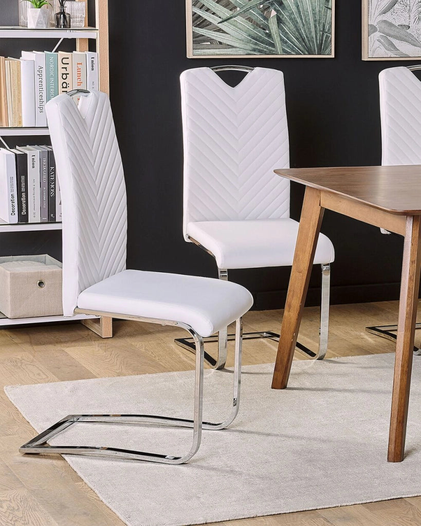 Set di 2 sedie da pranzo bianco sporco con sedile imbottito in ecopelle con schienale alto per sale conferenze a sbalzo moderne