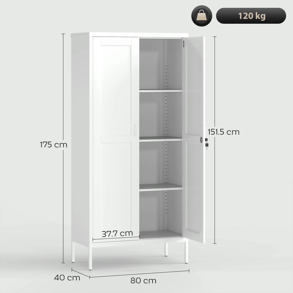 Armadio per Ufficio in Acciaio ¨C zephmum ¨C 3 Ripiani Regolabili, Bianco, 80x40x175 cm