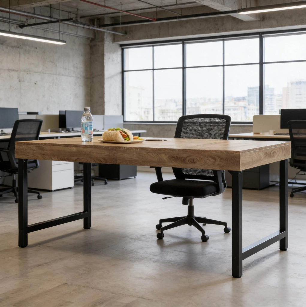 Scrivania da ufficio 140 cm in MDF e metallo nero/marrone