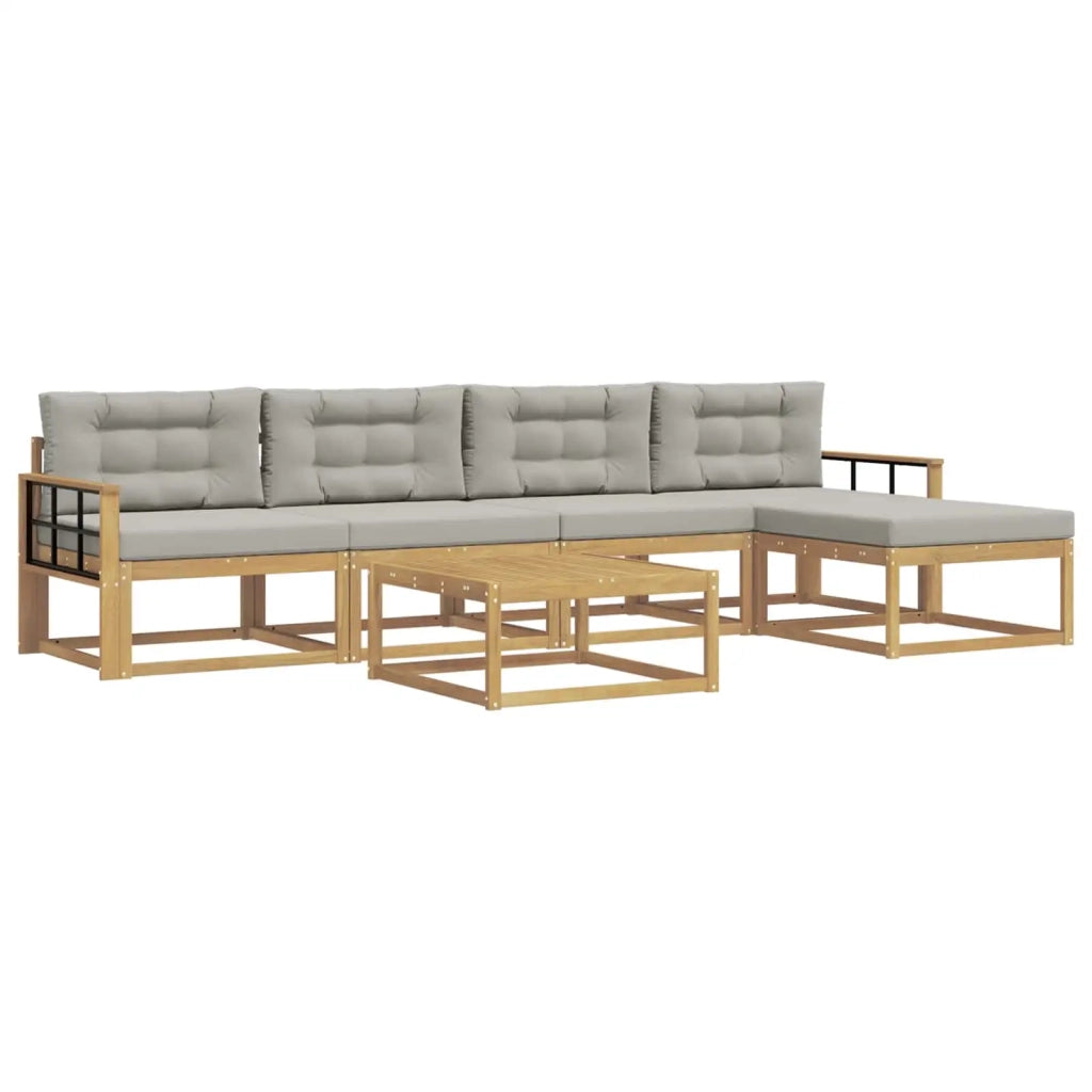 Set di divani da esterno 6 pz Bianco e Grigio Chiaro Poliestere 3386350