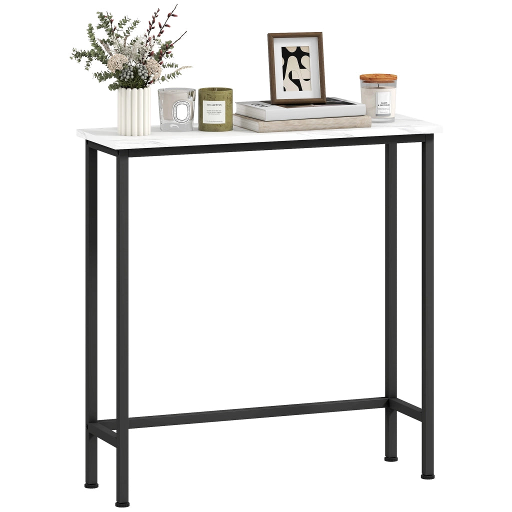 Tavolo Consolle da Ingresso con Piano Effetto Marmo, in Legno e Acciaio, 75x24x76 cm, Bianco e Nero