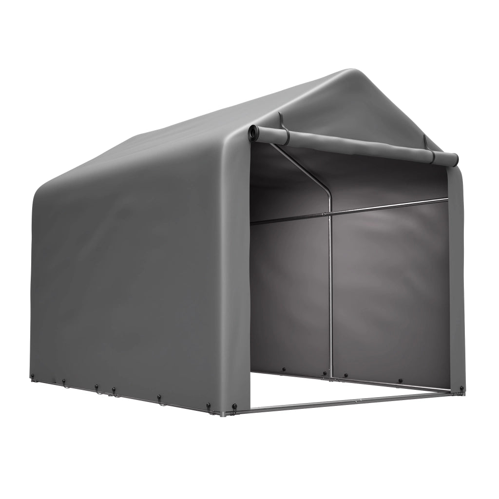 Garage per biciclette 160x220x165 cm grigio, porta a rullo, struttura in acciaio nero verniciato a polvere, PE resistente alle intemperie