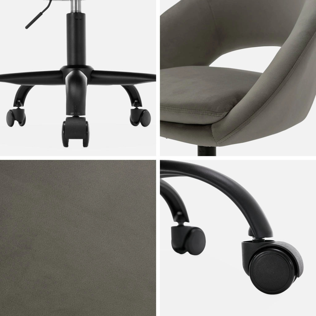Sedia da ufficio con rotelle in velluto, grigio