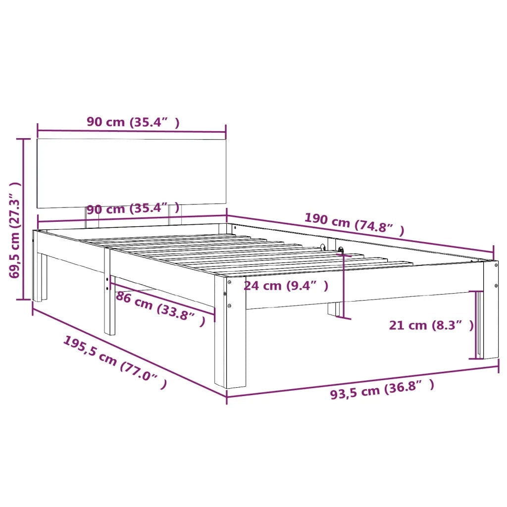 Giroletto-Struttura Letto Bianco in Legno Massello 90x190 cm Single 533349