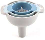 Strumento da Cucina 4 in 1 - Trituratore di Frutta - Con Filtro Universale 4,6 cm - Trituratore da Cucina - 2,9 cm/1,9 cm/1,25 cm - Cucina - Per Piatte Ampie e Normali - Per bottiglie di vetro, contenitori di erbe - Plastica - Plastica BPA Libera - Bianco