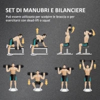 Set 2 Manubri Antiscivolo con 16 Dischi Pesi da 30 kg  totali e Connettore, in Acciaio, HDPE e Sabbia, Nero