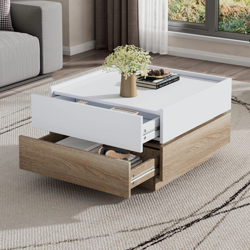 Tavolino da Salotto Girevole 360¡ã ¨C Xylo ¨C Bianco, Noce, 2 Ripiani, 60x60x38