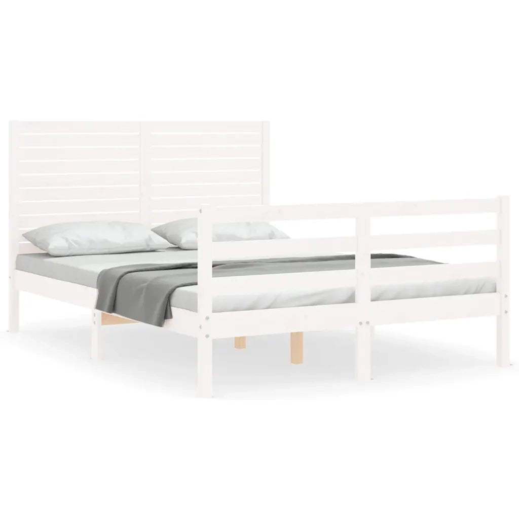 Giroletto con Testiera-Struttura Letto con testiera Bianco 120x200 cm in Legno Massello 819420