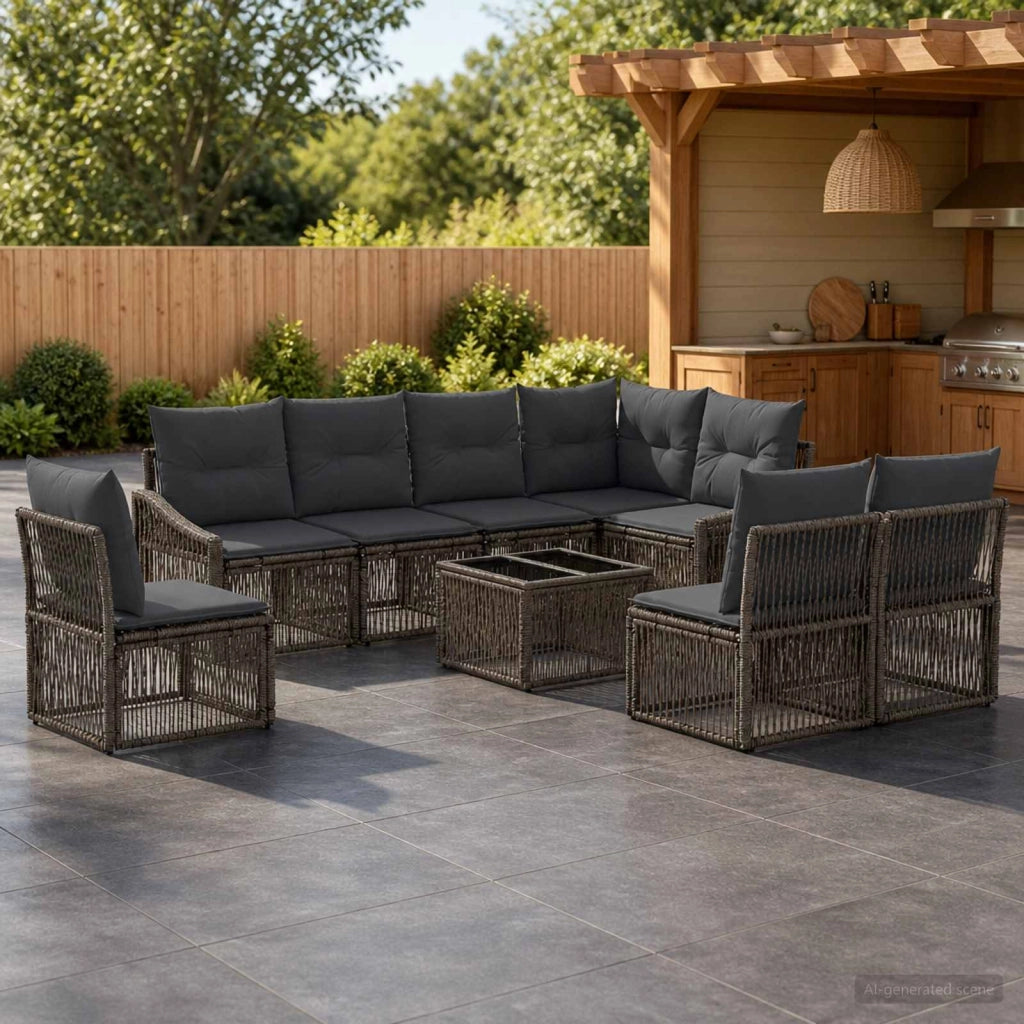 Set Divano da Giardino 9 pz Grigio polyrattan 3436025