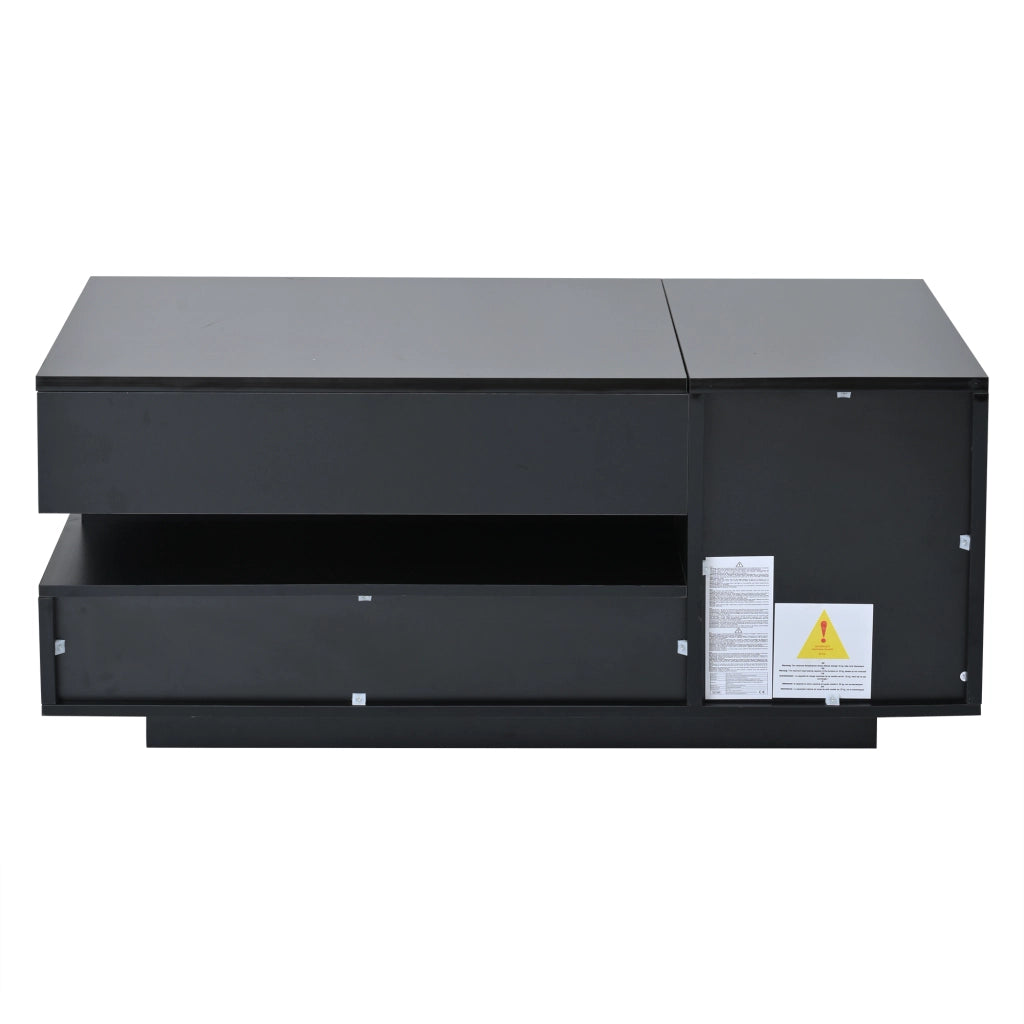 OKWISH Tavolino da Salotto Alzabile Moderno con 1 Cassetto, 1 Anta e Vano Aperto, LED, per Soggiorno, Nero, 95×50×40 cm