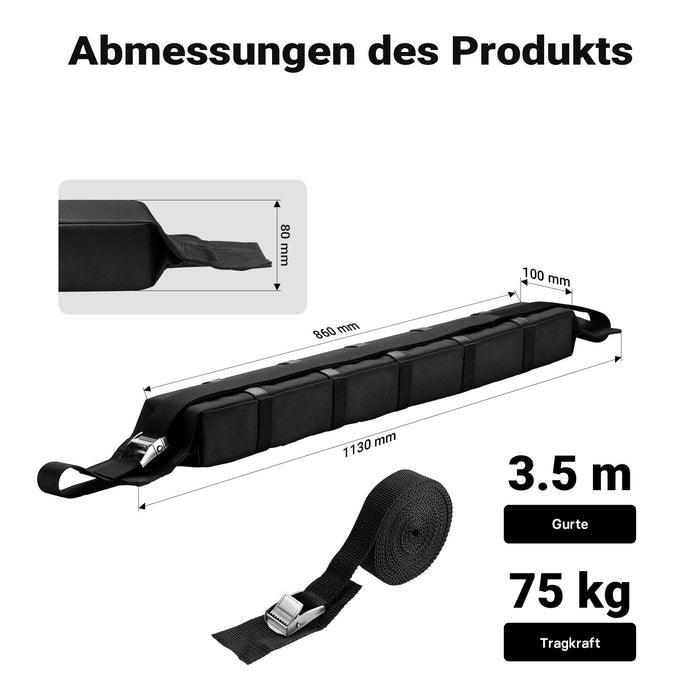 2x Barre portatutto per auto, barre morbide portapacchi universali, capacità 75 kg, per surf, kayak, sci