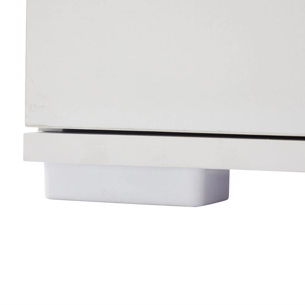 Vetrina bianca lucida con LED, 60x35x180 cm, MDF con porta acrilica e 3 cassetti