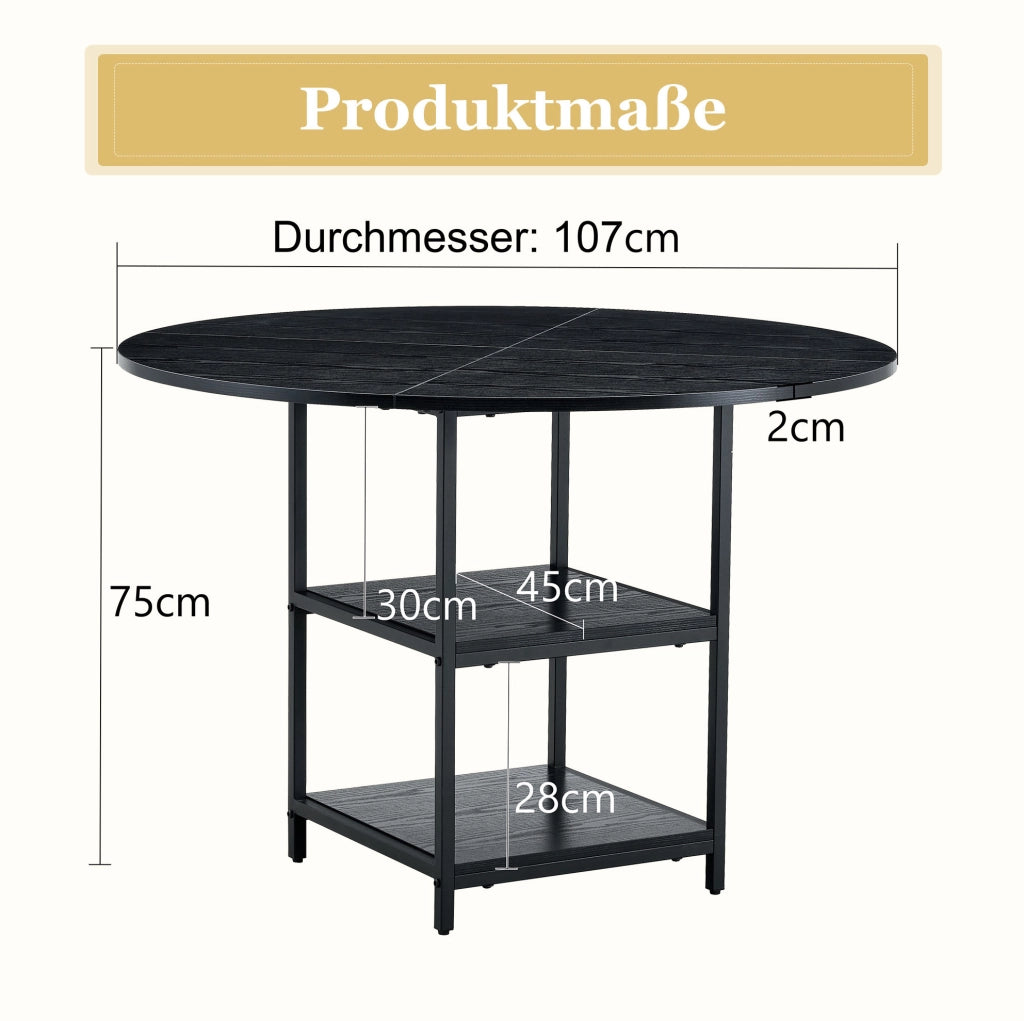 Tavolo da pranzo rotondo Ø107 cm nero con doppio ripiano