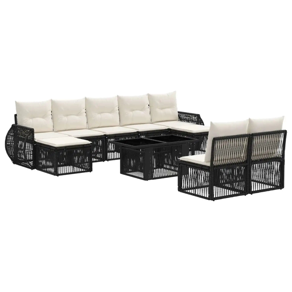 Set Divano da Giardino 10 pz Nero e Bianco Crema polyrattan 3436996