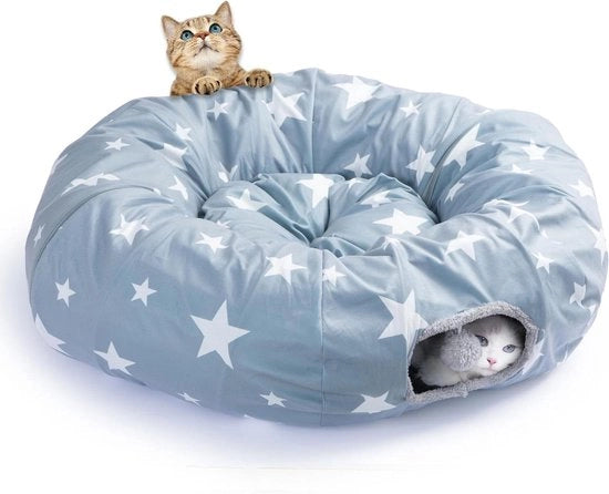 Tunnel per gatti con letto morbido e due ingressi - Rimovibile e adatto per gioco in gruppo