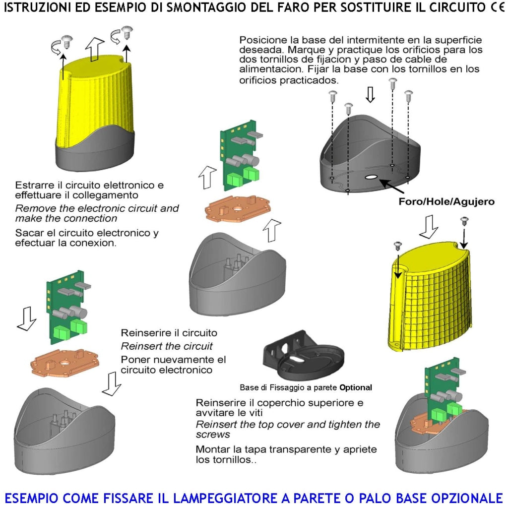 Lampeggiante Oppure Programmato Luce Fissa Con 12 Led 4 File da 3 Led a Croce Intermittenza 60 Cicli al Minuto Alimentazione 12 Vcc 24/230 Vac Utilizzo Ripetitore di allarme o Monitore su Automatismi
