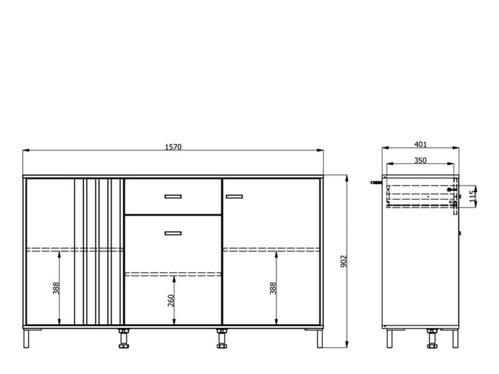 Madia Guanzate, Credenza un Cassetto, 157x40x90h cm Marrone Rovere Nodi