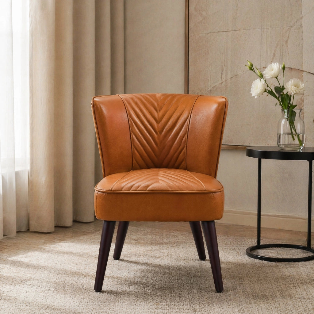 SEDIA Singola in pelle Light Brown con struttura in legno, 62x58x49 cm