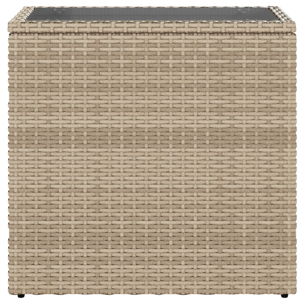 Tavolino da Giardino Piano Vetro Beige 58x27,5x55 cm Polyrattan 366071