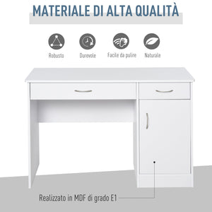 Scrivania da Ufficio Porta PC 2 Cassetti 1 Anta 111x48x75,8 cm in Legno  Bianco