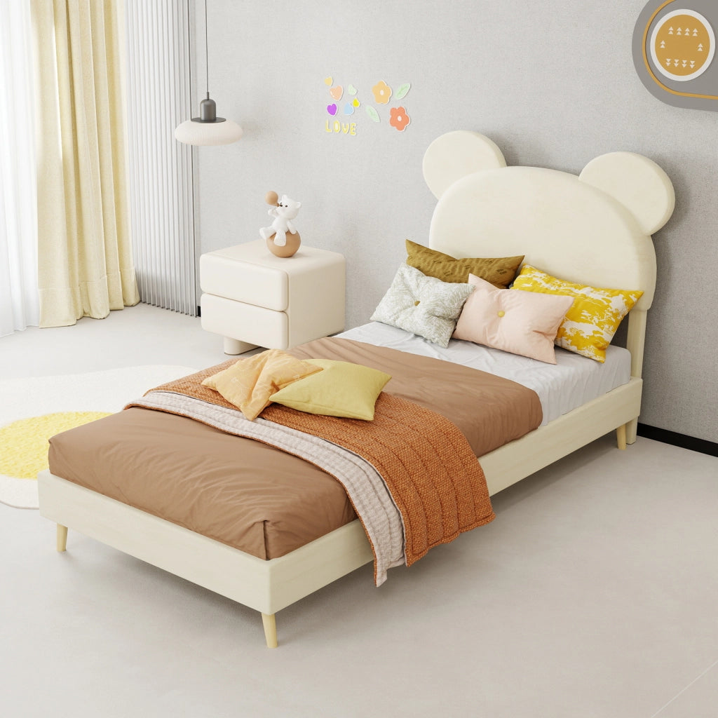 letto imbottito tessuto e metallo beige 90 x 200 cm