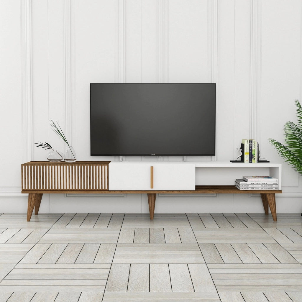 Porta TV in legno "Milan" - 180 x 35 x 40 cm - Noce, Bianco