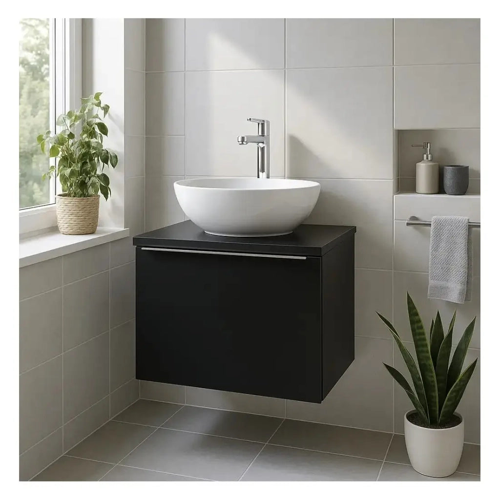 Piano lavabo VANTA 60 cm nero - Top compatto per mobile sottolavabo