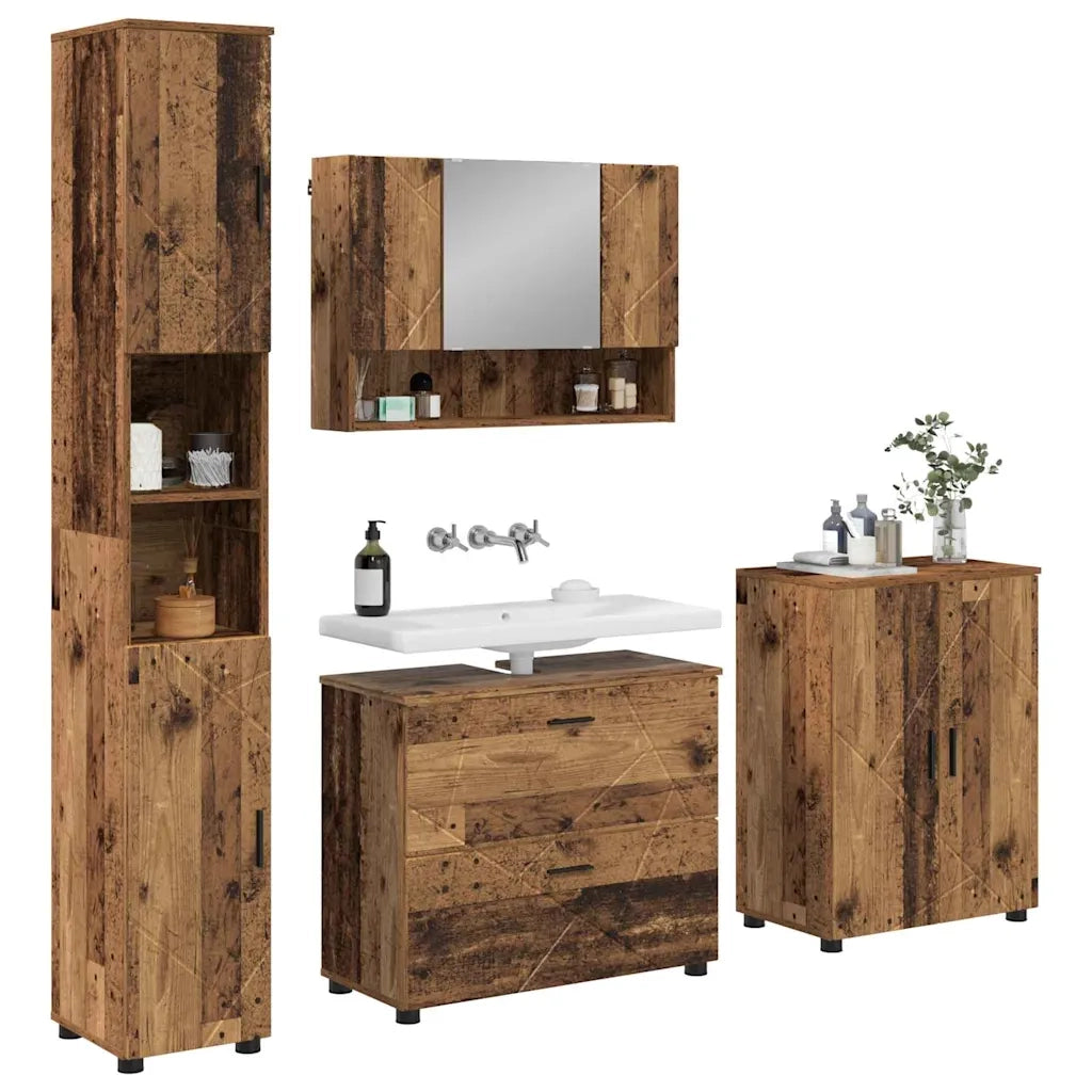 Set di mobili per il bagno con cassetto 4 pcs Legno vecchio