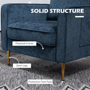 Poltrona da Salotto  con Gambe in Acciaio Dorate e Tasche Laterali 81x84x87 cm in Tessuto Blu