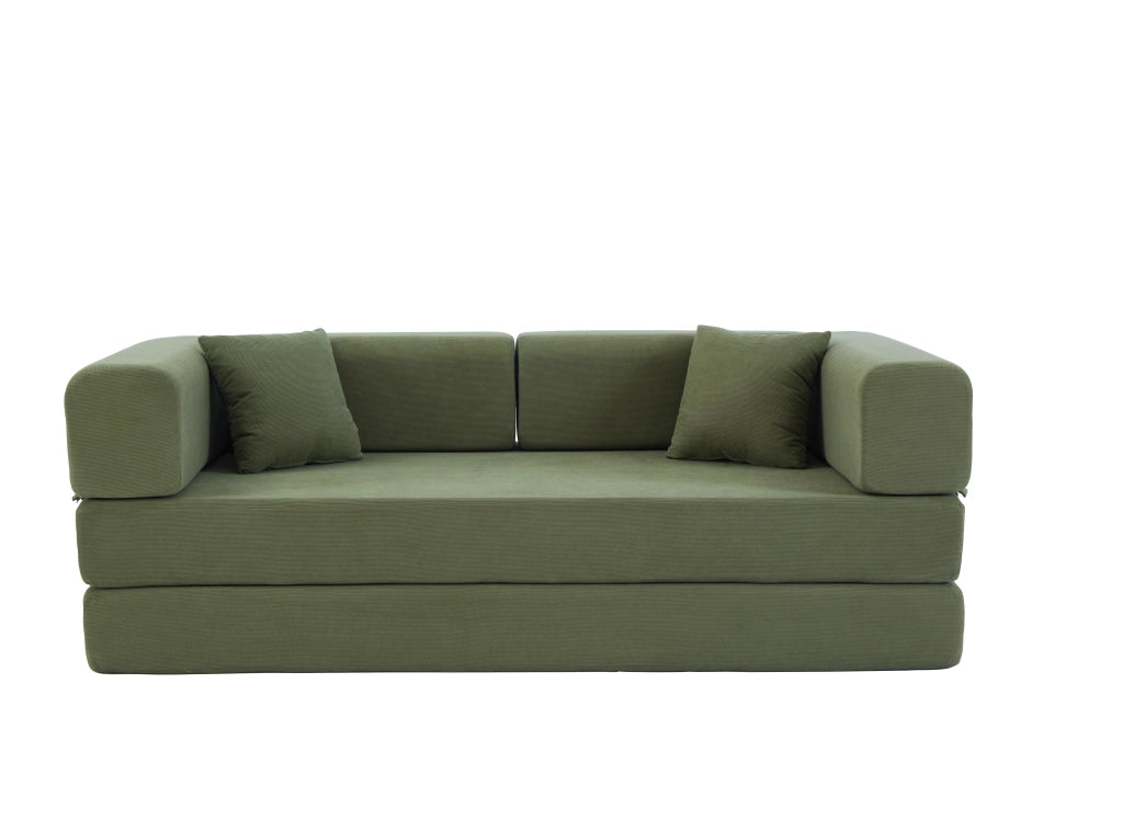 Divano Letto Pieghevole con Cuscino ¨C Xylo ¨C Verde, Velluto a Coste