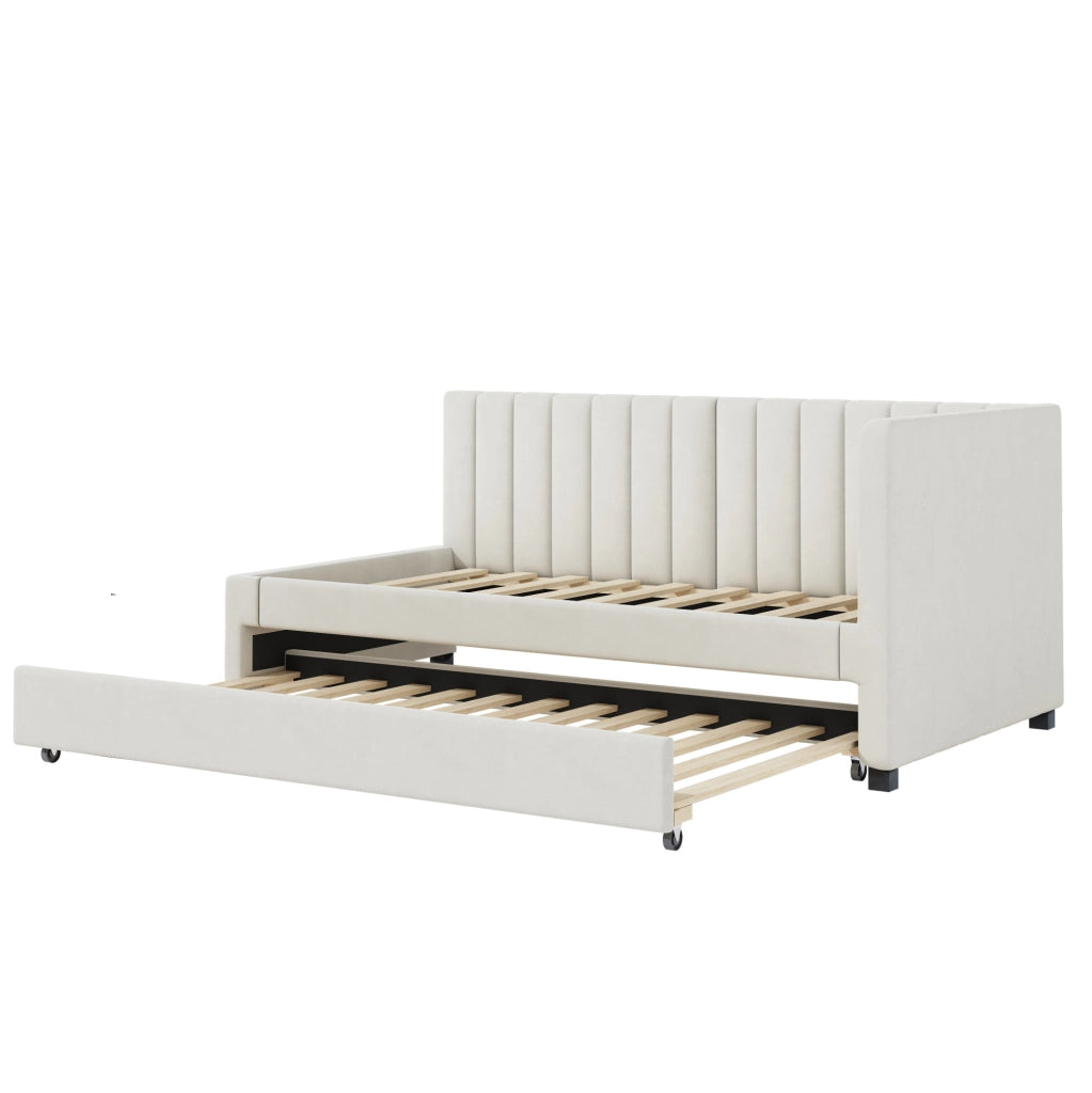 Letto imbottito 90x200 estraibile con rete a doghe, beige