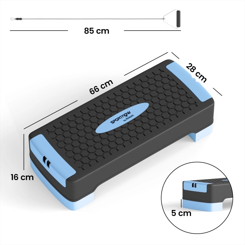 STEPPER AEROBICO Multifunzionale 66x28x16 cm ABS Blu con 2 bande elastiche