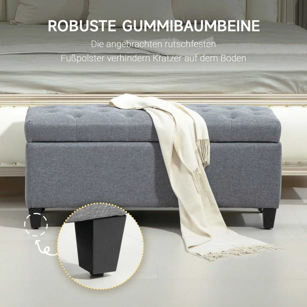 Panca contenitore imbottita con vano portaoggetti per ingresso e camera in poliestere grigio chiaro 100 × 40 × 44 cm
