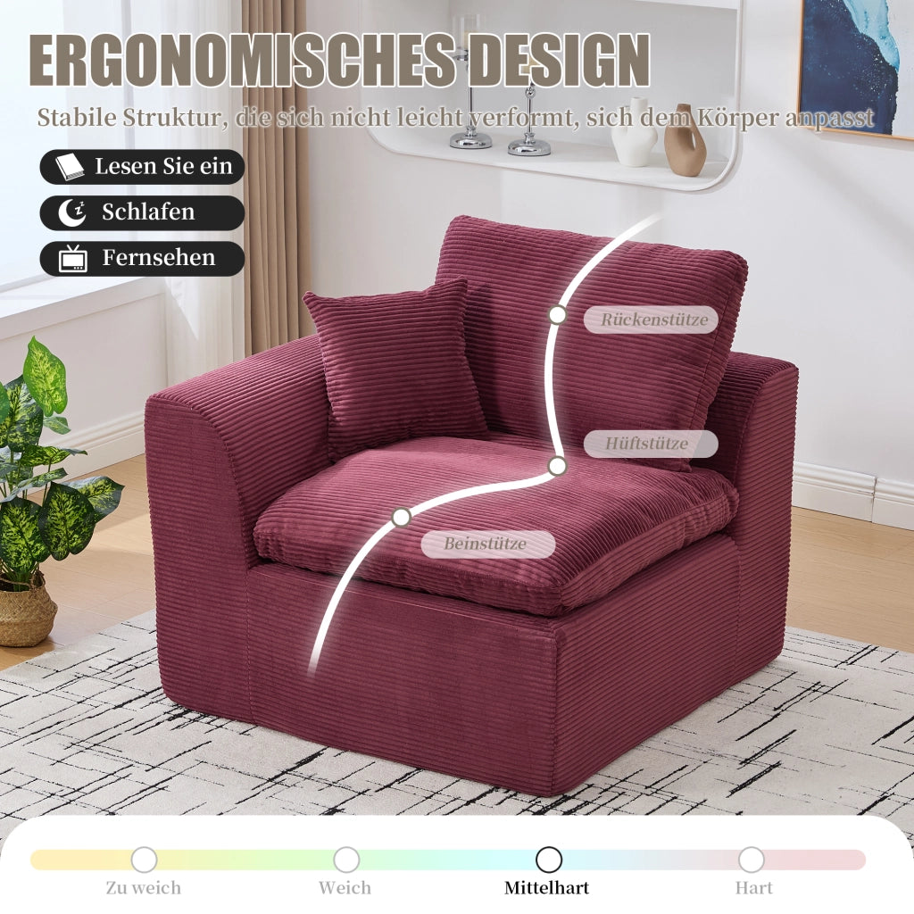 OKWISH Divano 2 Posti, Seduta Imbottita con Cuscini e Design Minimalista, Tessuto a Coste, Rosso Vino
