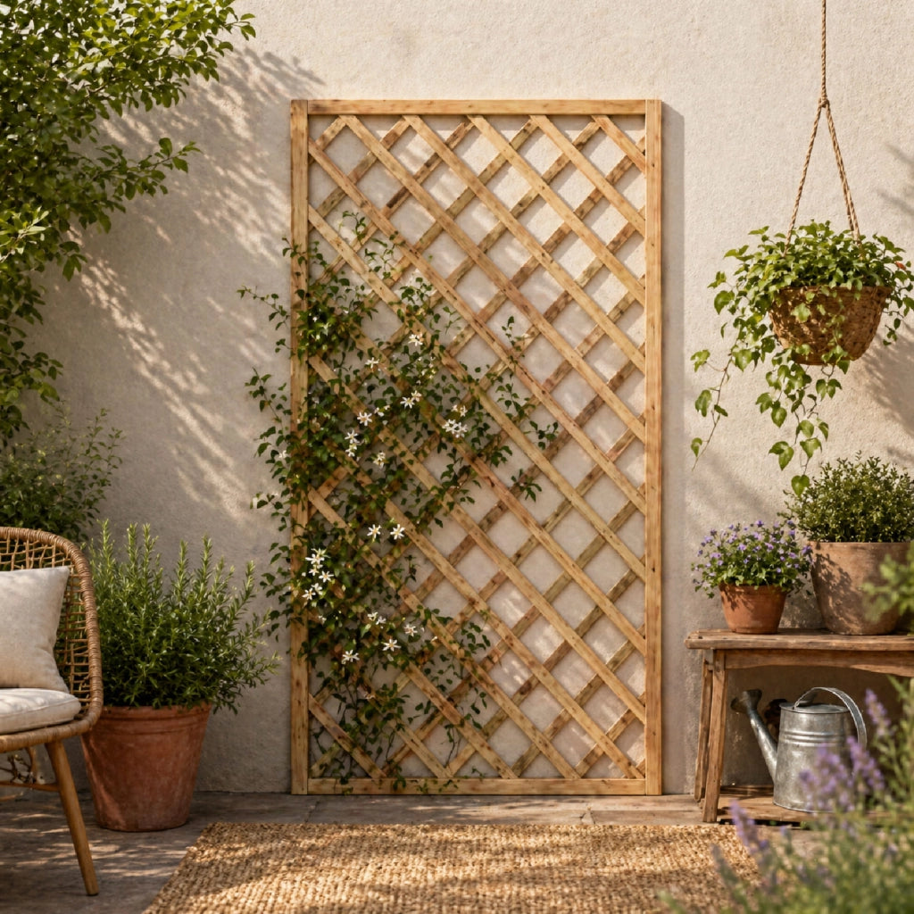Traliccio In Legno Di Pino Impregnato Per Giardino Balcone E Terrazza Supporto Per Piante Rampicanti Grigliato Decorativo Frangivista Privacy Outdoor 90 x 180 Cm Legno Naturale