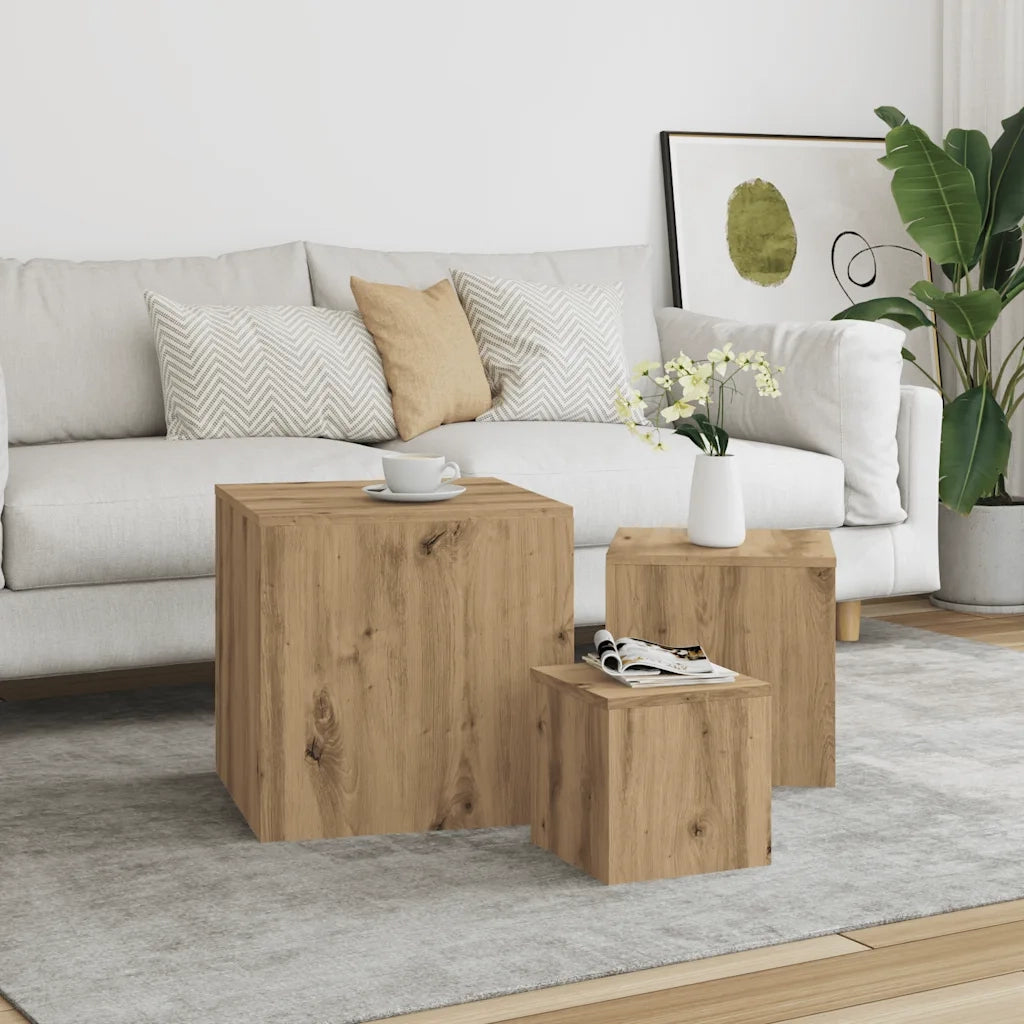 vidaXL Tavolini 3 pz Rovere Artigianale in Legno Multistrato