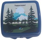 Scatola per Sandwich Opportuna per Conservazione del Cibo in Forma Quadrata con Cerniera e Chiusura (Blu con Motivo di Bosco)