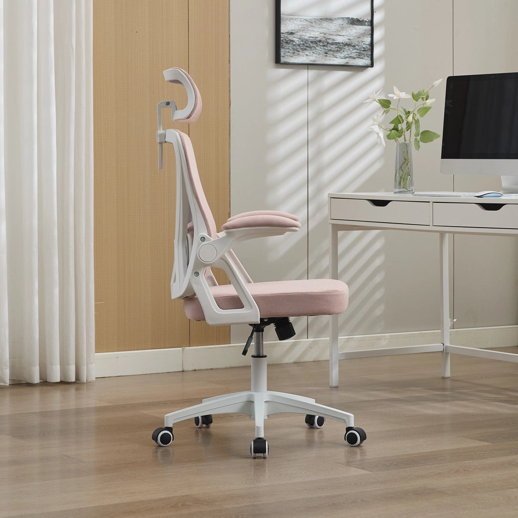 SEDIA UFFICIO in rete traspirante rosa con braccioli sollevabili e altezza regolabile