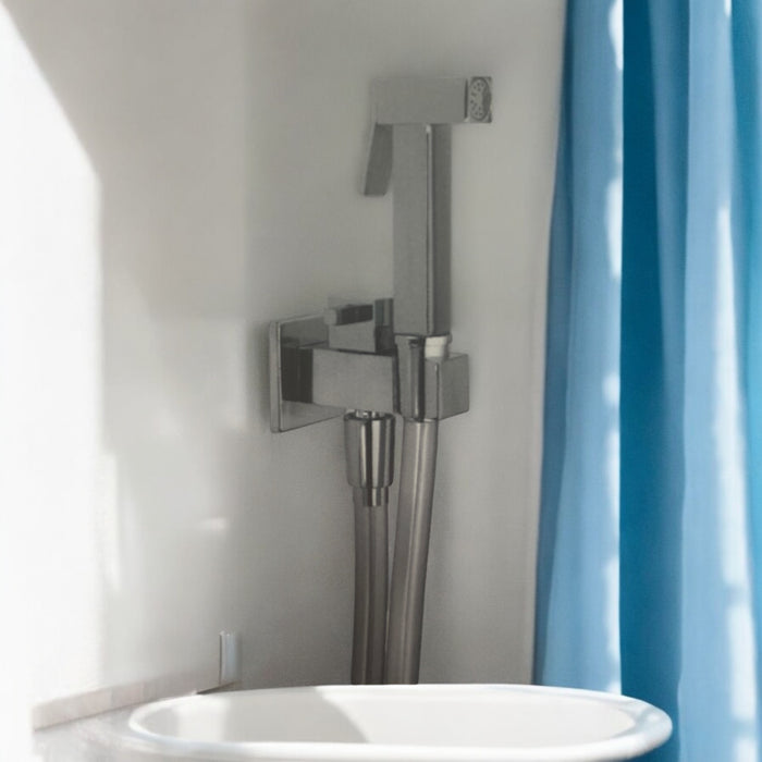 Kit doccetta per wc quadrato completo in ottone con rubinetto