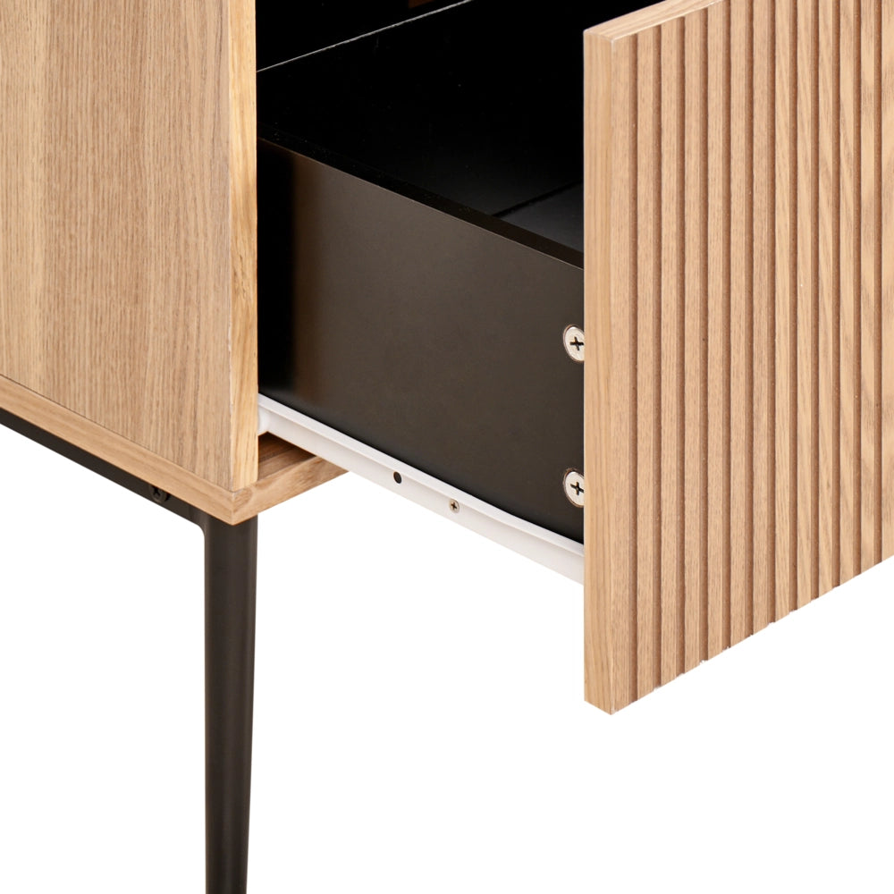 Comodino in legno di frassino naturale MDF a coste Comodino per camera da letto 1 cassetto Moderno