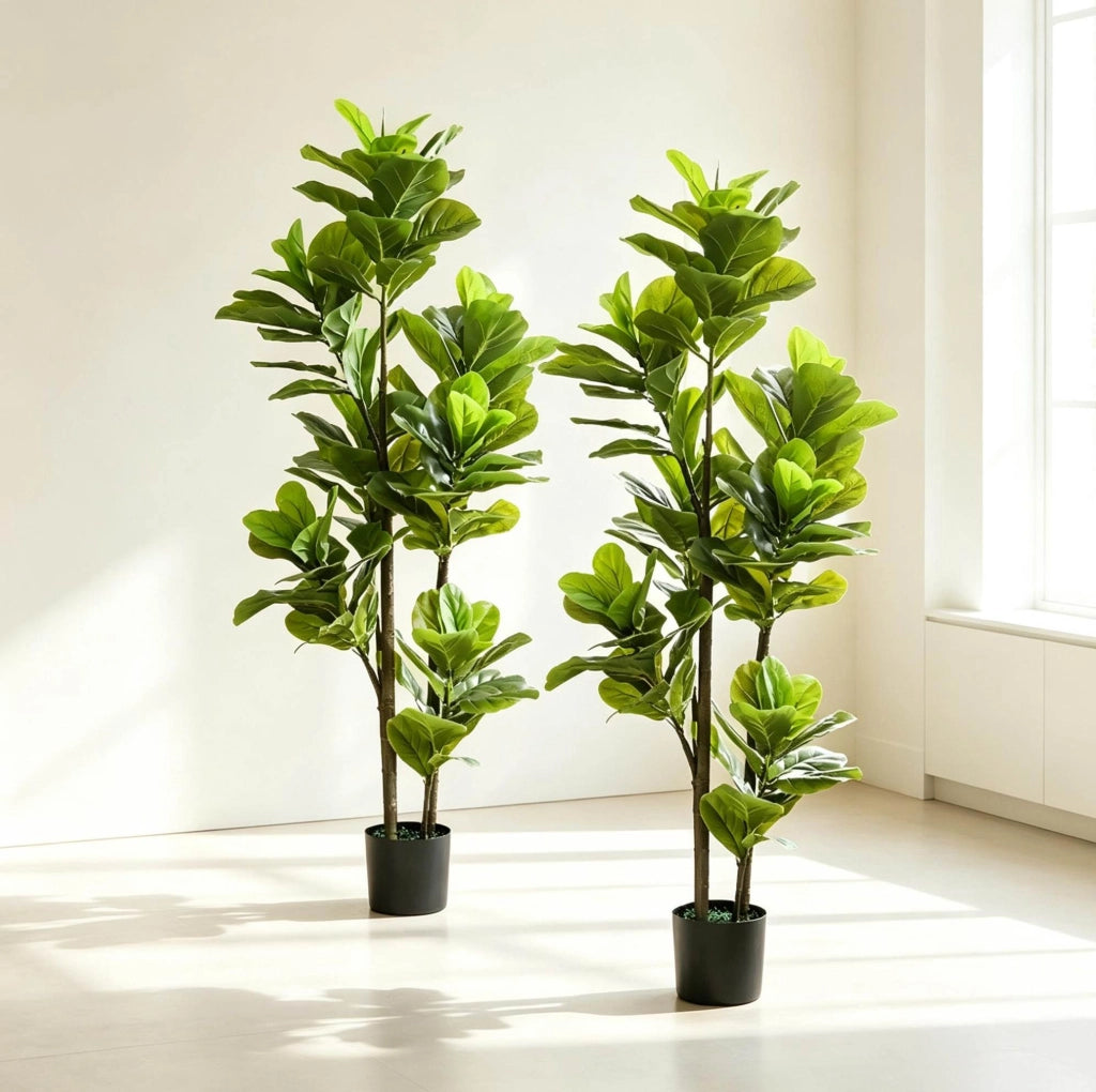 PIANTA ARTIFICIALE Ficus lyrata 150 cm Verde Set da 2 pezzi