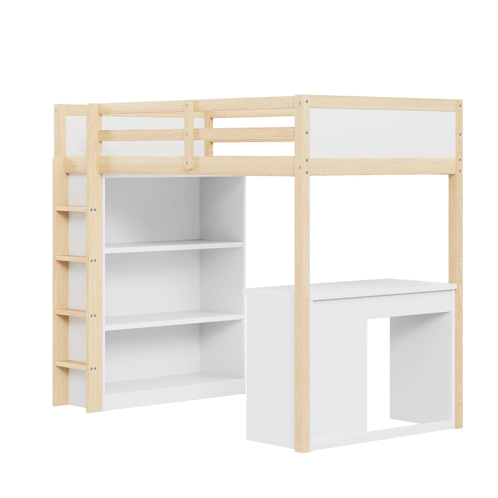 Letto a Soppalco con Contenitore e Scrivania ¨C MINIMAL ¨C Legno, 90x200